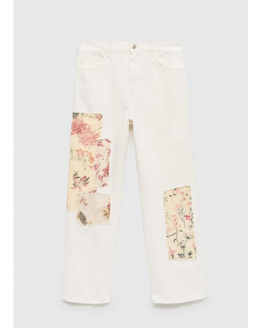 Mango Natural Straight Jeans With Flower Patches Off