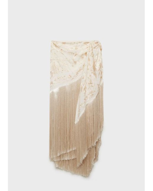 Mango Natural Pareo-Style Skirt With Embroidered Fringe