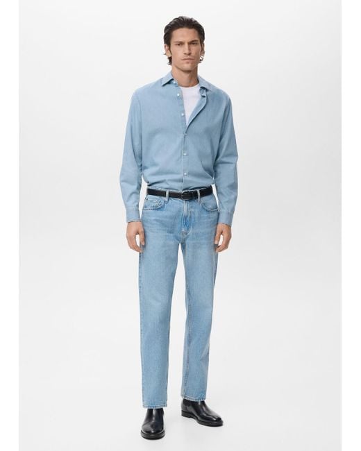 Camicia Chambray 100% Cotone Azzurro di Mango in Blue da Uomo