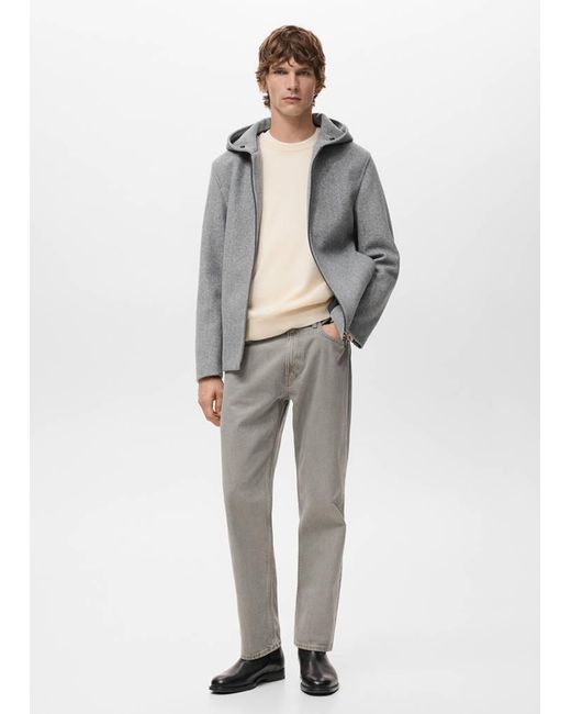 Mango White Cloth Jacket With Hood for men