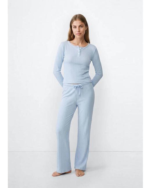 MANGO TEEN Blue Complete Cotton Pyjamas With Piping