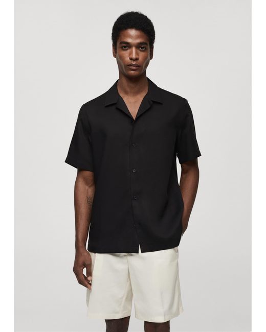 Mango Black Regular-fit Shirt With Bowling Neck for men