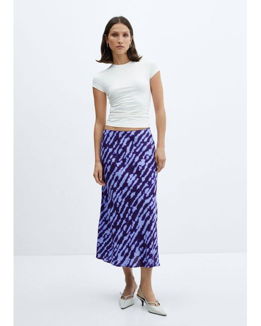 Mango Blue Printed Satin Skirt