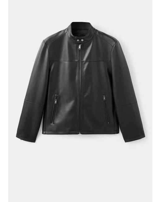 Mango Black Zip-Up Faux-Leather Jacket for men