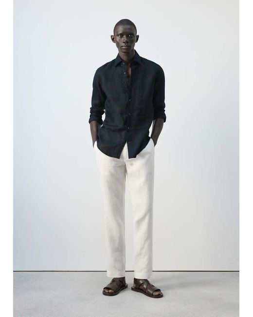 Mango Blue 100% Linen Slim-Fit Shirt for men