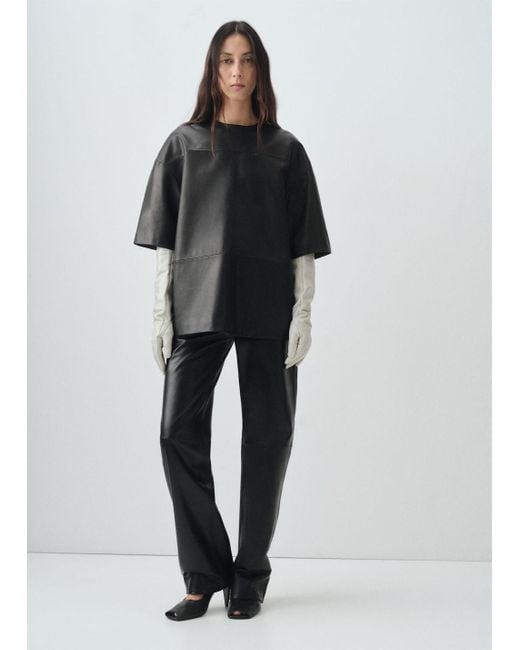 Mango Black Gerade Hose Aus 100% Leder