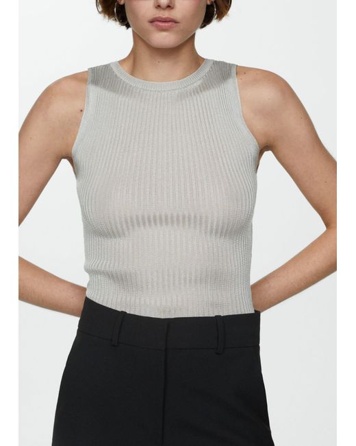 Mango White Knitted Top With Metallic Thread