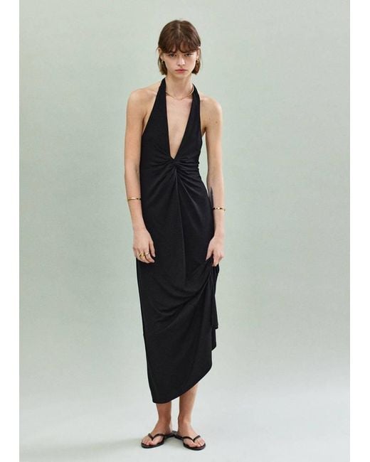 Mango Black Draped Halter Dress