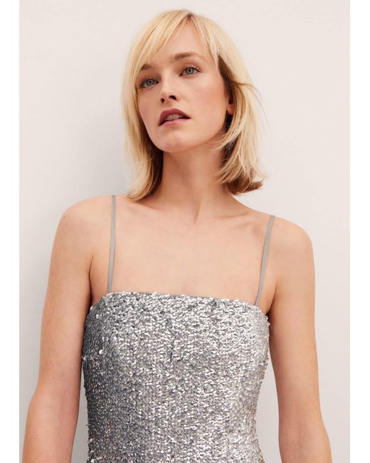 Mango Natural Strapless Sequined Dress