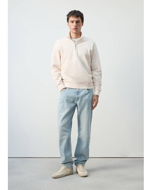 Mango Natural Zip Neck Sweatshirt 100% Cotton Lightweight for men