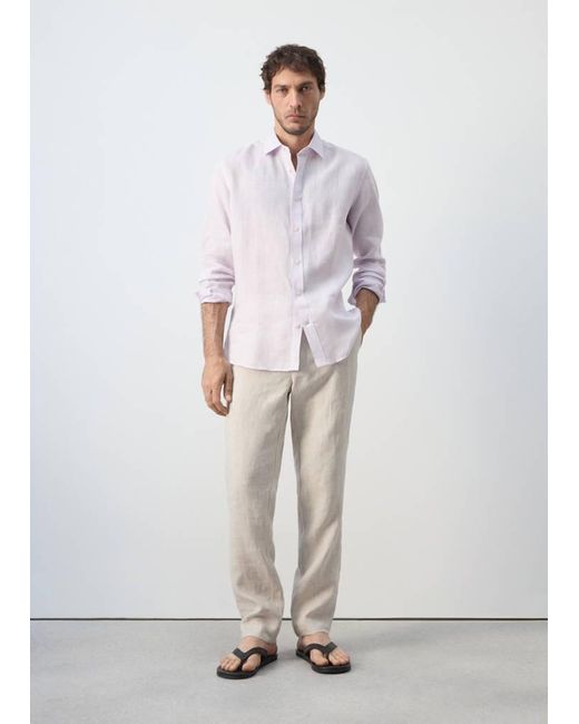 Mango White Regular-Fit 100% Linen Shirt for men