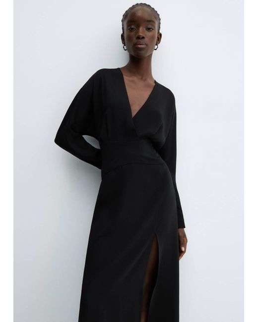 Mango Black Cross-neckline Slit Dress
