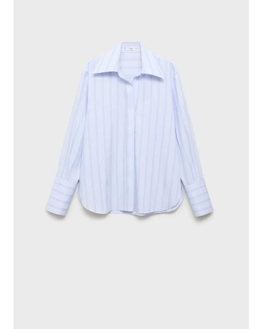 Mango White Lapels Striped Shirt
