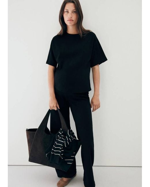 Mango Blue Fine-Knit Straight-Fit Trousers
