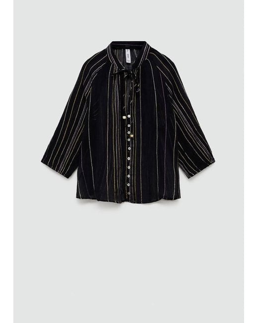 Mango Black Striped Bow Blouse