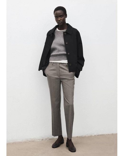 Mango Black Slim Cropped Pinstripe Trousers