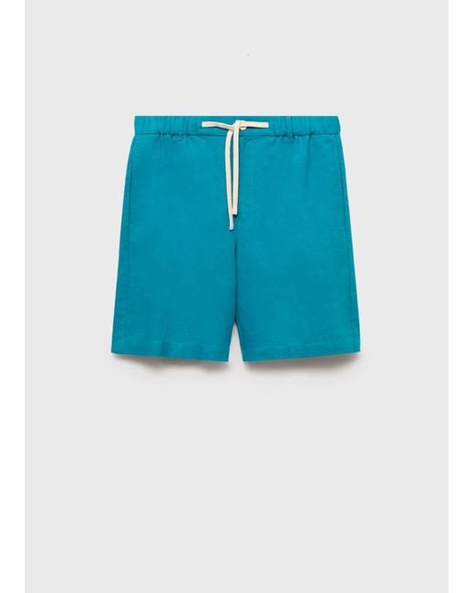 Mango Blue Linen-Blend Bermuda Shorts With Drawstring for men