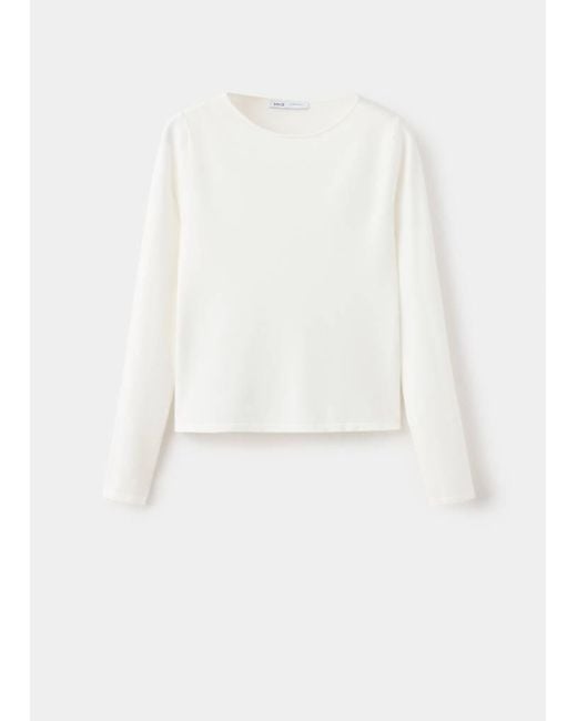 Mango White Fitted Boat-Neck Sweater