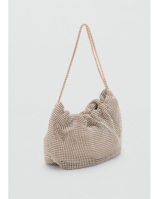 Mango Natural Schultertasche Mit Strasssteinen