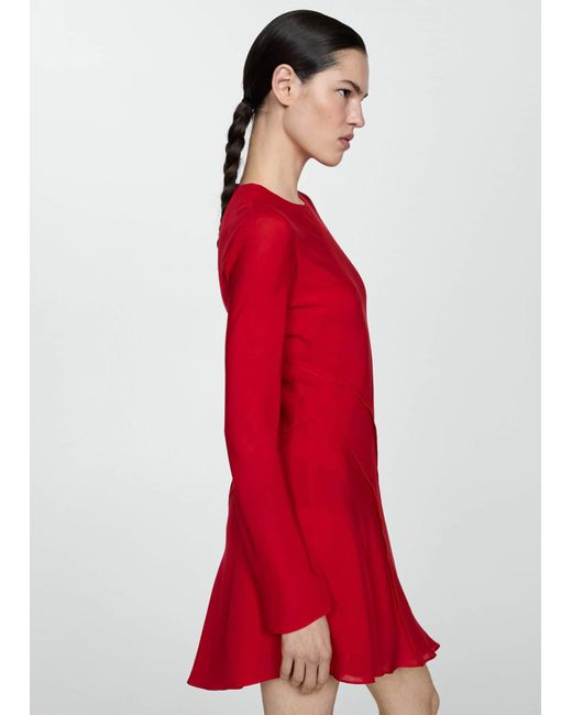 Mango Red Asymmetrical Dress With Seam Detail