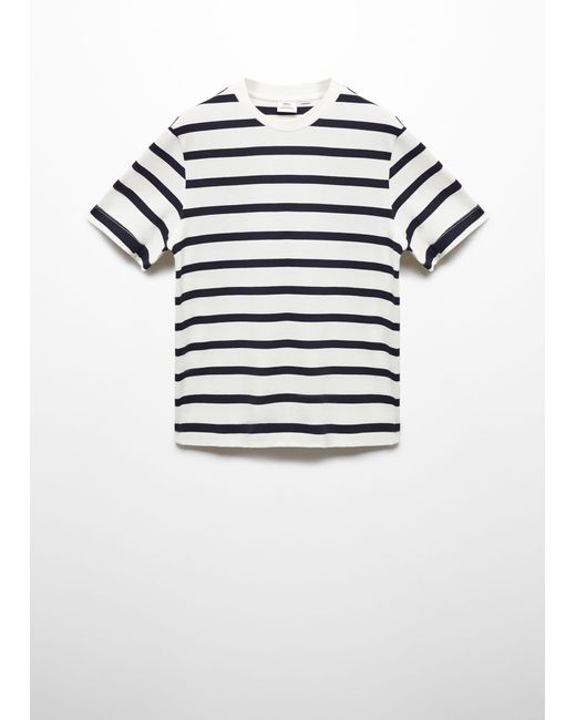 Mango Blue Striped Cotton T-shirt for men