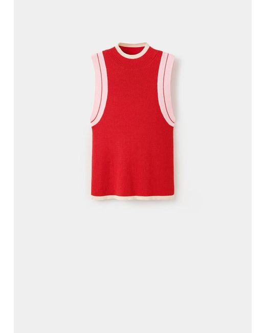 Mango Red Ribbed Top With Contrasting Trim