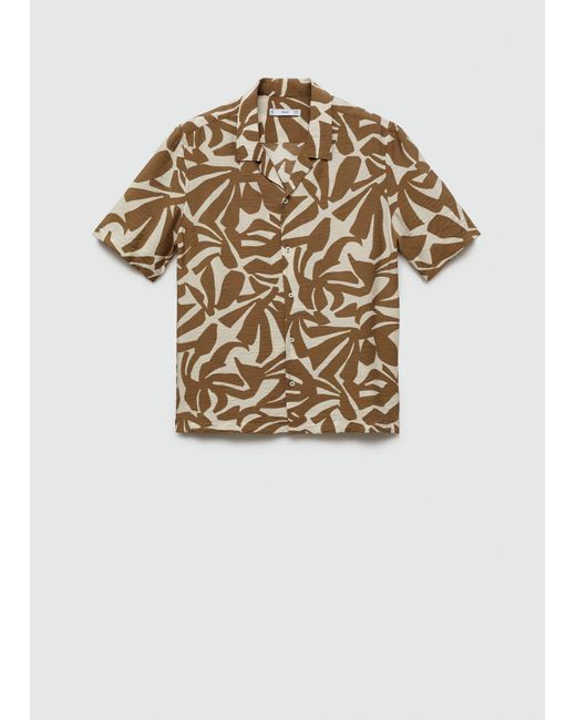 Mango White Regular-fit Textured Printed Shirt Medium for men