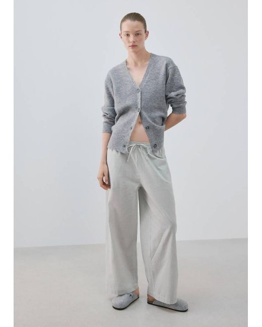 Mango Gray V-Neck Knitted Cardigan