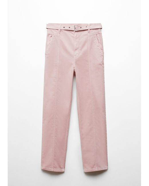Mango White Slouchy Jeans With Cuffed Belt Light/pastel