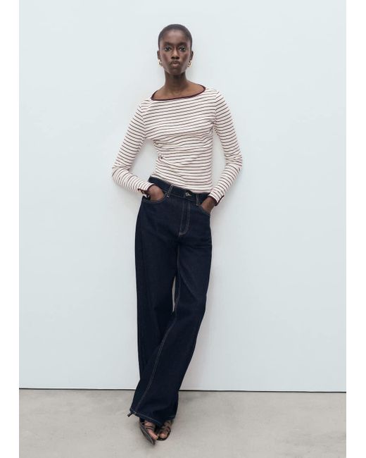 Mango White Cotton T-Shirt With Buttoned Cuffs