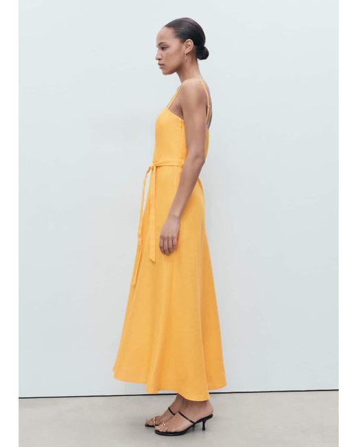 Mango Black Bow Linen-Blend Dress