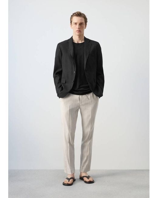 Mango Black Amalfi Slim Fit Linen Blend Blazer for men