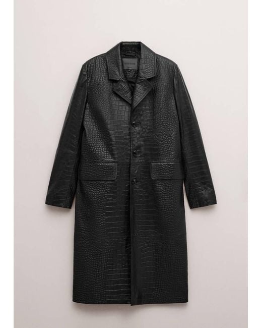 Mango Gray Crocodile-Effect Faux Fur Coat