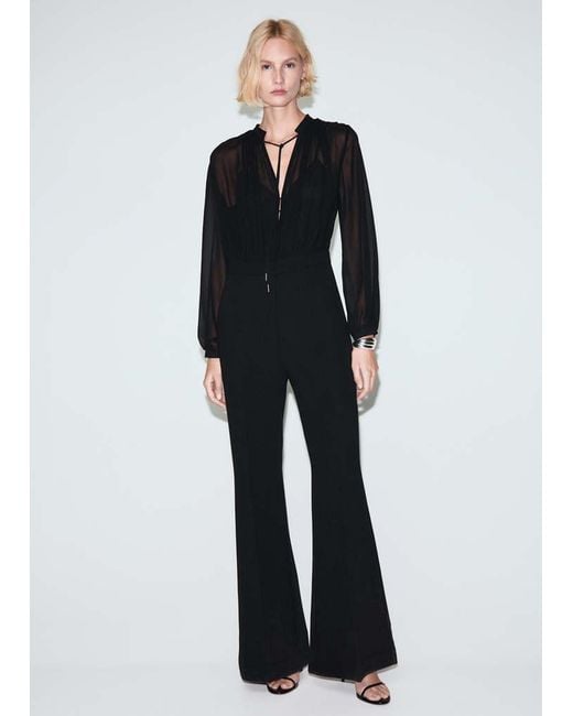 Mango Blue Combined V-Neck Jumpsuit
