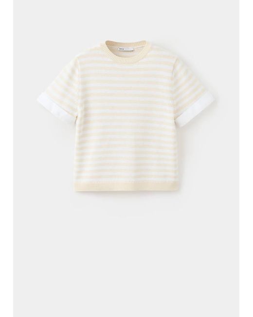 Mango White Striped Mixed-Material Jumper