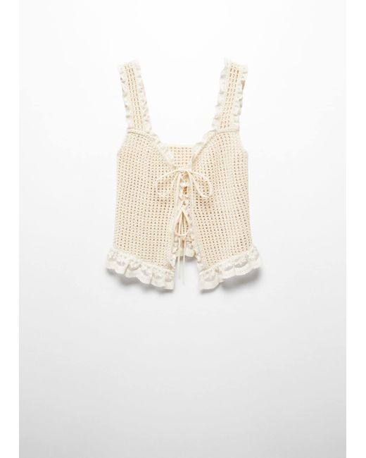 Mango Blue Openwork Top With Lace Detail