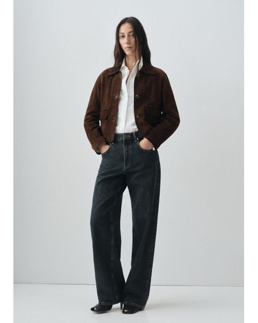 Mango Black 100% Leather Short Jacket