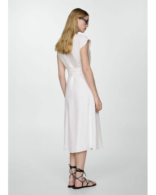 Mango White 100% Linen Bow Dress