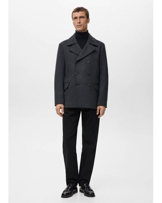 Mango Black Short Double-Breasted Wool Coat for men