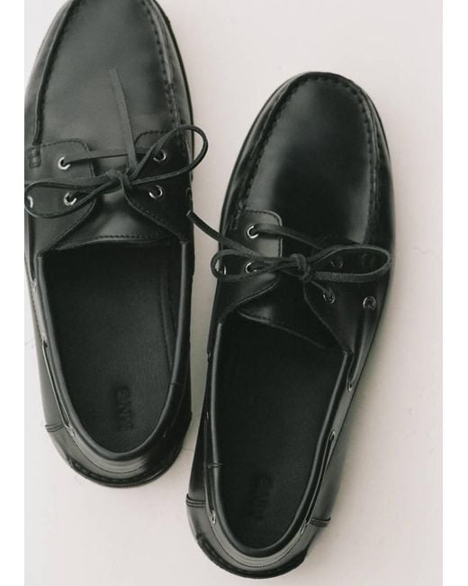 Mango Black Leather Nautical Shoes for men