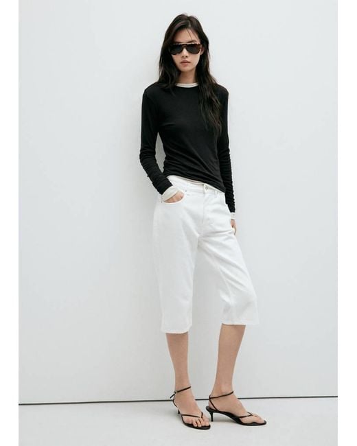 Mango White Long-Sleeved Fitted T-Shirt