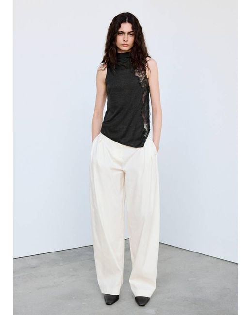 Mango White Lace High-Neck Top