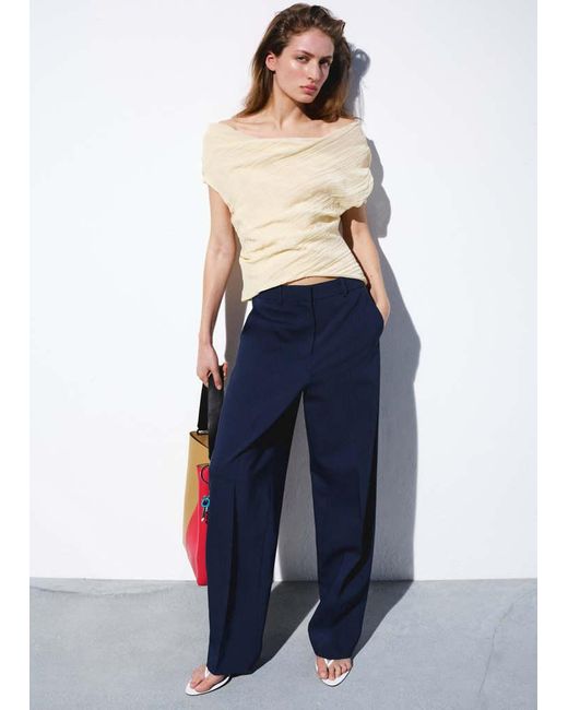 Mango Blue Straight Low-Rise Suit Trousers