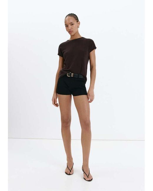 Mango Black Short-Sleeve Knitted T-Shirt