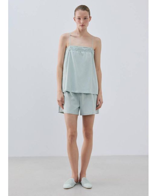 Mango Blue Cotton Top With Lace Straps