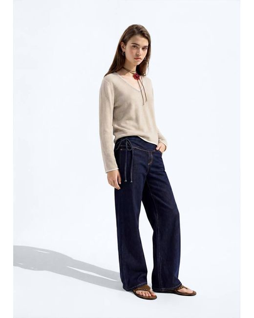 MANGO TEEN Blue V-Neck Jumper With Contrast Trims