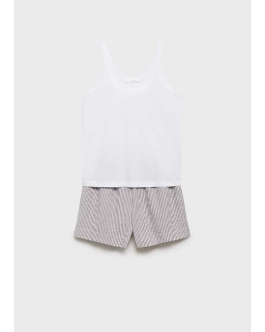 Mango Natural Two-Piece Striped Seersucker Pyjama Shorts