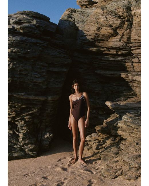 Mango Black Asymmetric Button Swimsuit