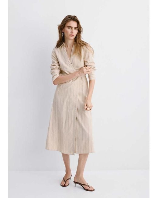 Mango Natural Striped Linen-Blend Shirt-Style Dress