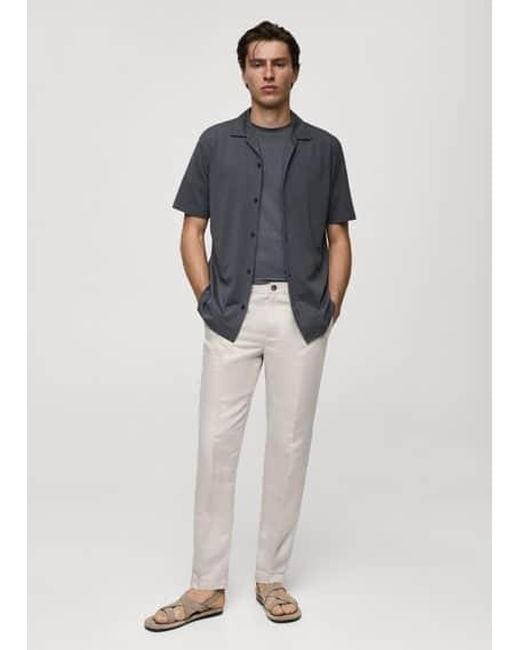 Mango Blue Tencel Linen Trousers With Drawstring Ice for men